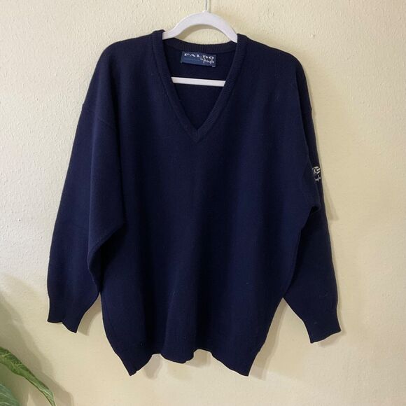 Faldo by Pringle Sweater Mens size L Blue  100% Lambswool V-Neck Jumper Golf - Picture 1 of 10
